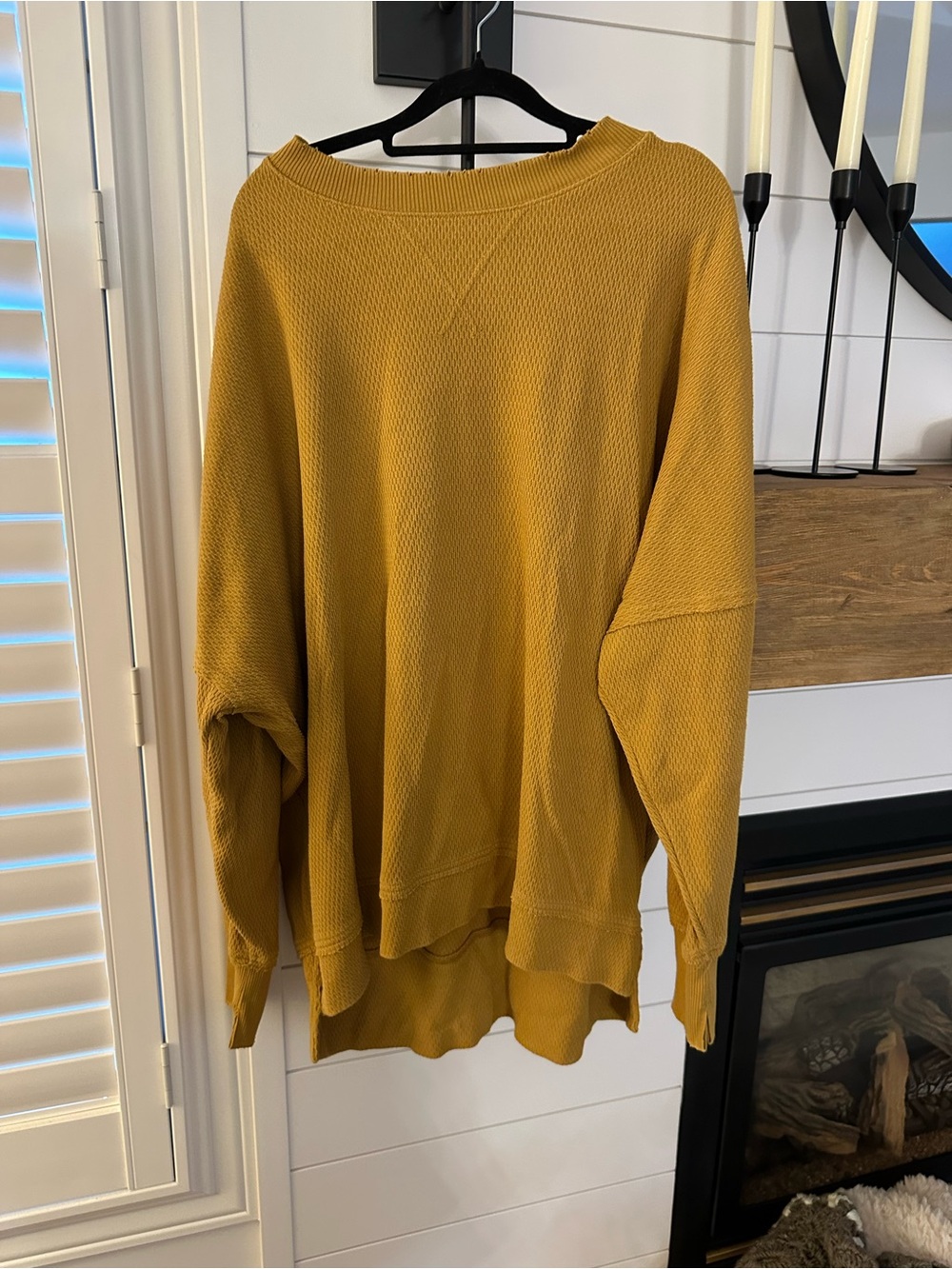 aerie Waffle-Knit Scoop Neck Sweater in Mustard